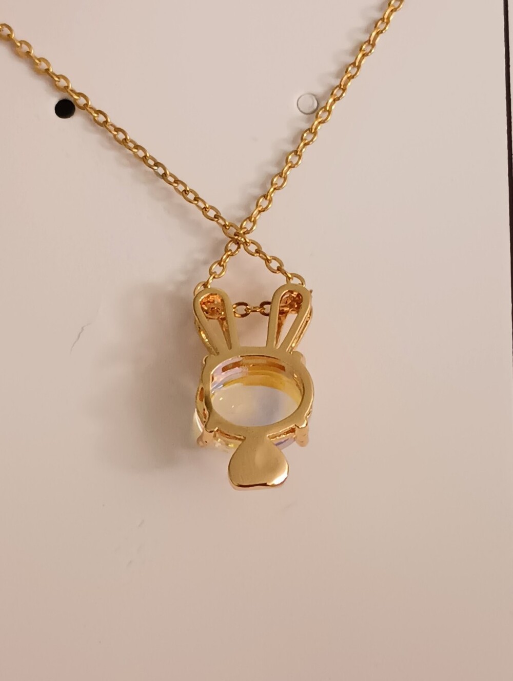 Fashion Jewelry Gold Bunny Necklace with Opalescent Blue Stone - Picture 8 of 11